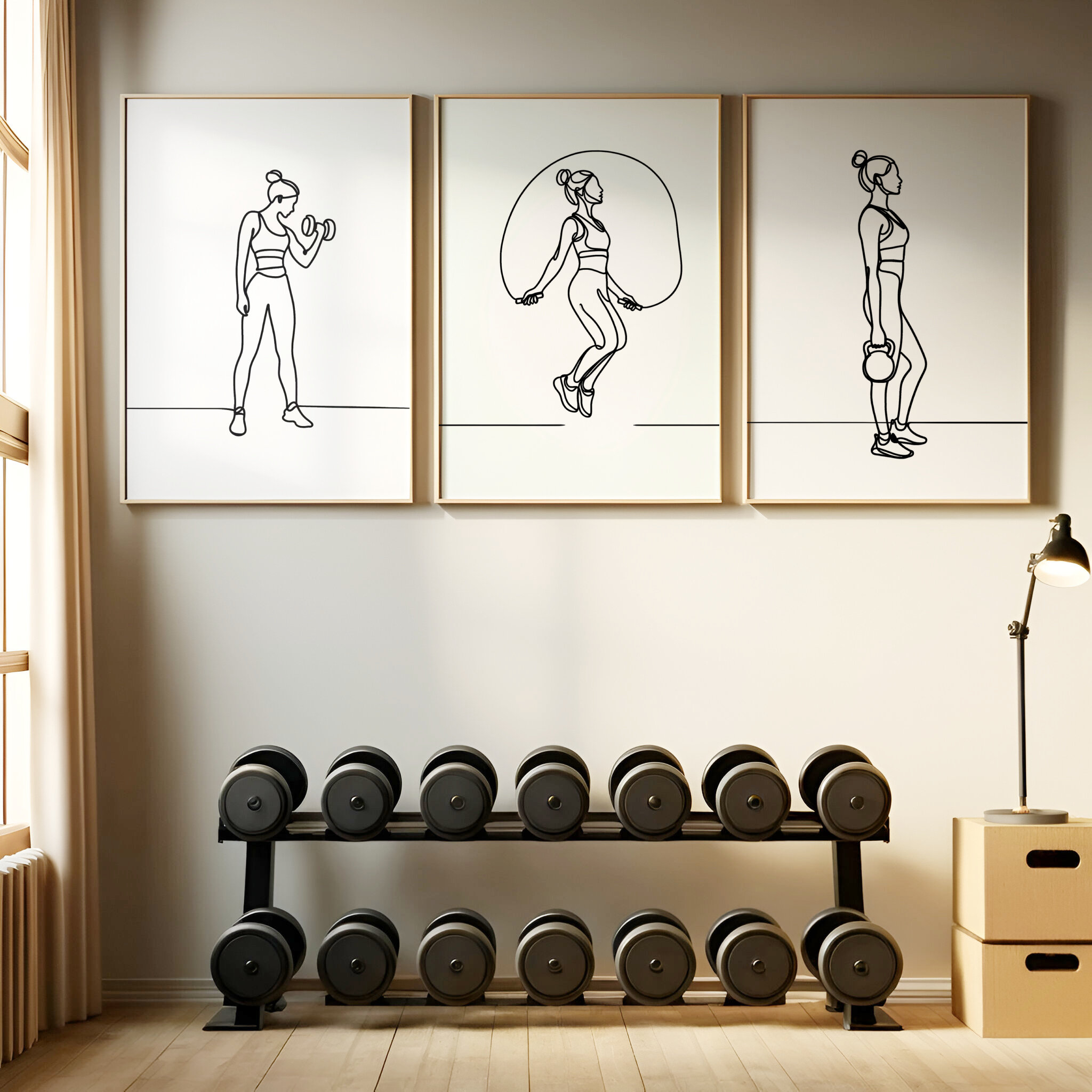 3pcs Fitness Girl Athlete Art  - Yoga Fitness Studio 评论和价格